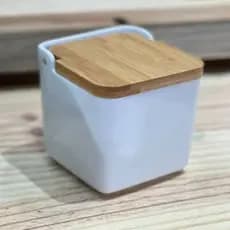 Saleiro Cerâmica 750gr de sal LYOR tampa de bambu GRANDE