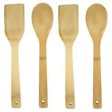Jogo de Utensílios de Bambu 30cm Colheres e Espátulas 4 Peças