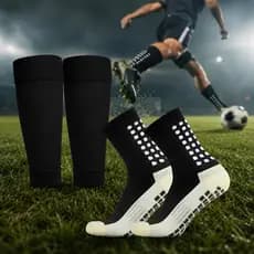 Kit Jcolour Futebol Profissional Meião Antiderrapante + Canelito Preto Grip Soccer