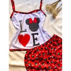 Pijama Short Doll VIRGÍNIA Personagens Alça Malha Verão Blusa Short Estampado