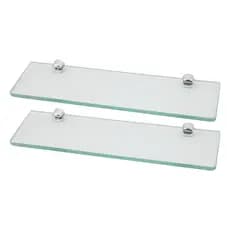 2 Prateleira De Vidro Borda Arredondada 10x50 Cm Com Suporte