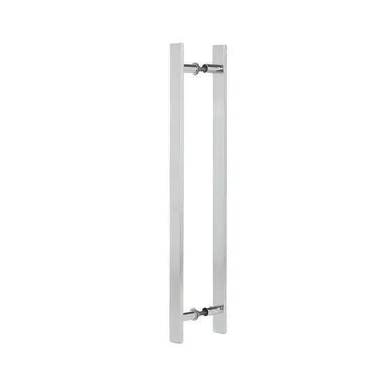 Puxador Duplo Chato Alumínio quadrado 30cm Porta Pivotante Madeira/vidro