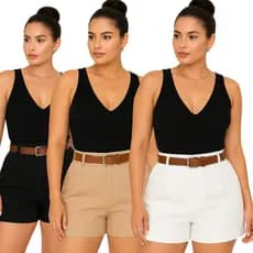 Short Feminino Social Cinto Alfaiataria Cintura Alta Premium