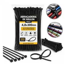 Kit 100un Abraçadeira Nylon Enforca Gato Preta 4,8x300mm