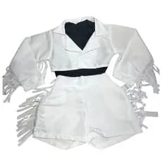 Conjunto Infantil Boiadeira Ana Castela Country Branco com Franjas  e Cropped Preto
