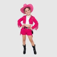 Roupa Boiadeira Infantil Country Rosa Pink Com Franjas - Estilo Ana Castela para Festa e Rodeio