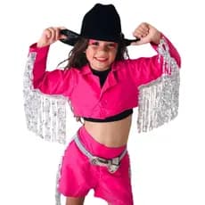 Conjunto Boiadeira Infantil Rosa Pink com Paetê Cropped Preto - Estilo Exclusivo Ana Castela