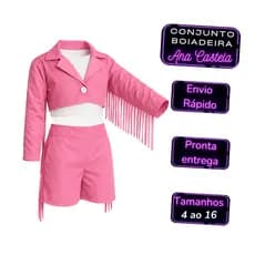 Conjunto Fantasia Infantil Menina Boiadeira Ana Castela Country Rosa/Bebê Rodeio Festa Aniversário