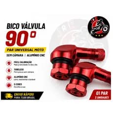Par Bico Válvula 90° Moto Sem Câmara Universal Alumínio CNC Tubeless Azul Preto Vermelho Dourado Prata