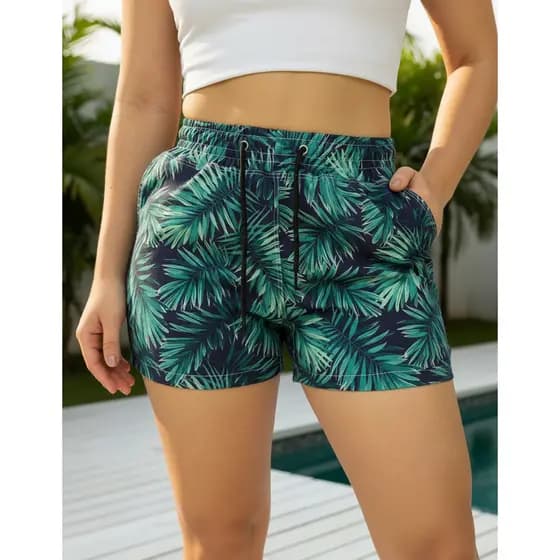 Short Feminino praia Tactel Estampado Com Elastano Saída de praia Piscina Academia shortinho praia