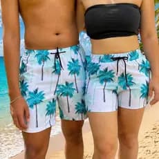 Kit Casal Short Mozao Combinadinho Tactel Com Elastano Bermuda Moda Praia Verão Piscina Namorados
