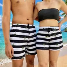Short Casal Kit Mozão Namorados Combinadinho Bermuda Mauricinho Tactel Elastano Praia Verão Piscina