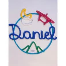 aTaliArtes - Guirlanda menino anoitecer montanha personalizada tricotin