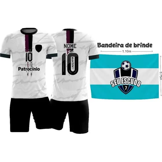 Kit 22 Camisetas + Calção Fardamento Uniforme Futebol Personalizado Patrocínio Nome Escudo