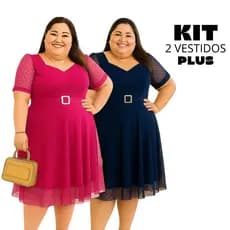 Kit 2 Vestido Plus Size Canelado Evangelico midi detalhe tule