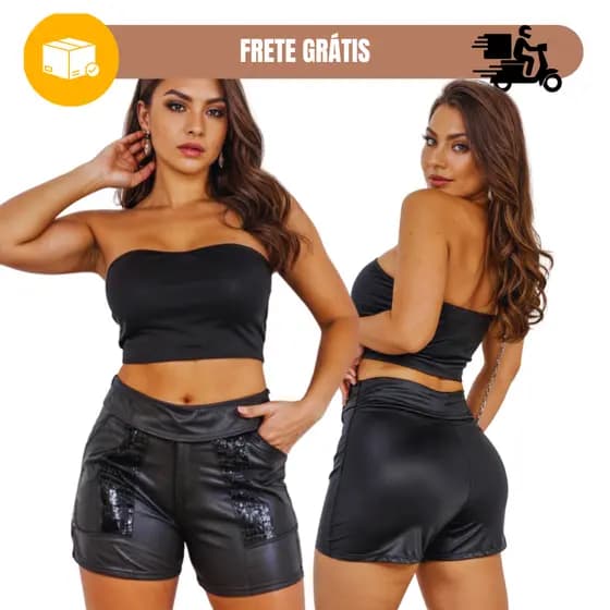 Short Feminino Curto Com Bolso Em Paête