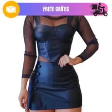 Shorts Saia Feminino Curta Corino Detalhe Botão Cintura Alta