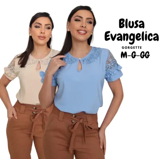 Blusa Feminina Com Manga Tule E Poá Tecido Crepe Gorgette