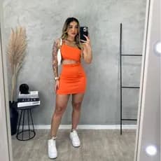 Vestido Um Ombro Curto de Alcinha Regulável Decotado na Barriga