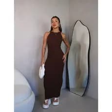 Vestido Longo de Tricot Modal Justo Canelado
