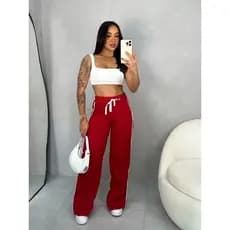 Kit de 2 Calças Feminina Casual Retas Com Listras de Cintura Alta Pantalona