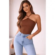 Body Feminino Anarruga Canelado com Bojo Ajuste Perfeito Estilo Blogueira de Amarração
