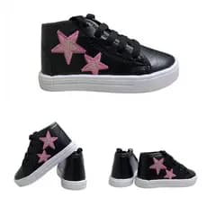 Tenis Infantil Cano alto confortavel menina bordado estrela fashion moda dia a dia