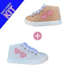Kit tenis infantil menina virginia moda estilosa barato branco nude dois