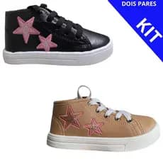 Kit 02 pares Tênis Botinha Infantil Coturno Cano Alto Feminino Casual Confortável Moda