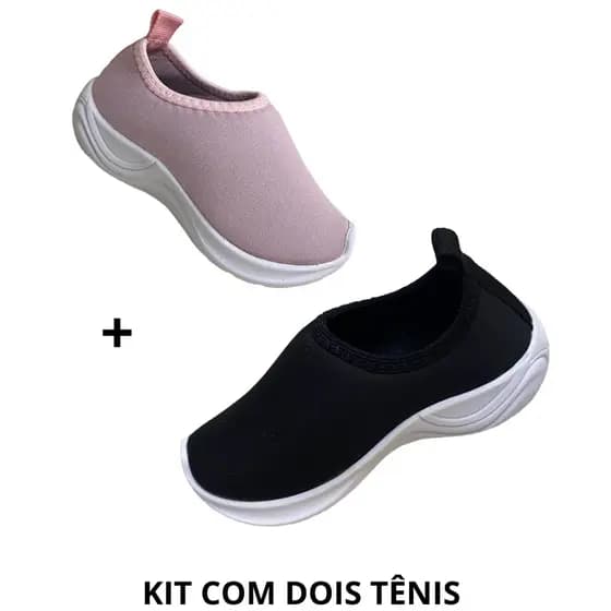 KIT 2 PARES Tênis Infantil Menina Meia Calce Fácil Leve Flexível Liso