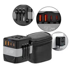 Adaptador Universal Carregador de viagem com 2 USB e 2 USB-C Plugue Global 150 países 30W Premium