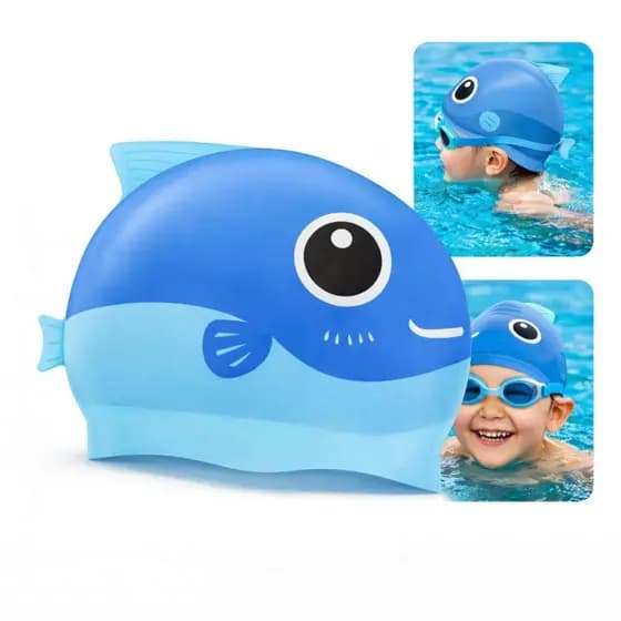 Touca de Natação Infantil em Silicone Peixinho Kids Impermeável com Elasticidade Confortável Premium