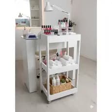 Carrinho Auxiliar Utilitário Multiuso Madeira Branco Com Rodinhas 3 Prateleiras - Salão, Manicure, Banheiro, Cozinha