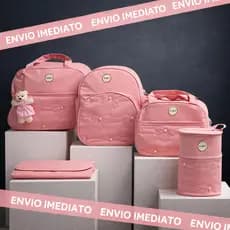 Bolsa Maternidade Kit 5 Peças Impermeável Grande com Porta Mamadeira Térmica para Bebê  Menina