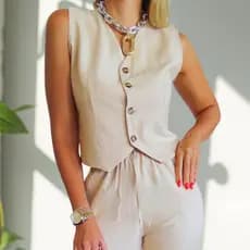 Colete Feminino Básico Curto Chic Elegante c/ Botões Social