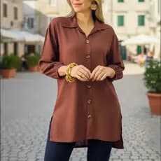 Camisa Feminina Manga c Elástico Luxo Social Passeio Elegante Básica Chic Casual Básica Elegante