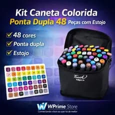 Conjunto de Caneta Colorida Ponta Dupla com Estojo (48Pçs)