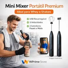 Mini Mixer Elétrico Portátil Premium com Fuê Inox | USB Recarregável Bivolt | Cor Preta