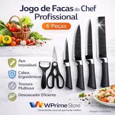 Conjunto Jogo de Facas do Chef Master Profissional - PRETO - 6 Peças