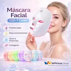 Máscara Facial LED com 7 Cores – Fototerapia para Rejuvenescimento, Clareamento e Poros Encolhíveis