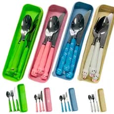 Kit De Talher Com Garfo Faca Colher E Estojo Portátil Ideal Para Escola Trabalho Lancheira