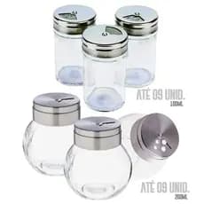 Kite até 09 Porta Tempero VIDRO Redondo 100 ou 200 ml Vidro Tampa Inox Porta condimentos