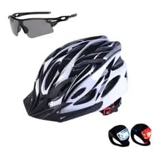 Capacete Ciclismo MTB Óculos Luz LED Bike Vermelho Branco