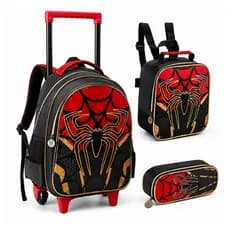 Kit Mochila Escolar Infantil Rodinhas Lancheira Estojo