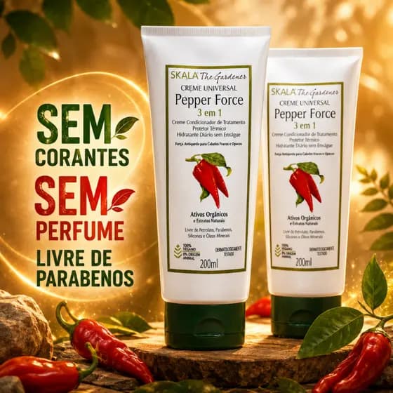 Kit com 2 - Máscara Capilar Skala 3 em 1 | Creme Sem Enxágue | Protetor Térmico | Vegano - The Gardener Pepper Force
