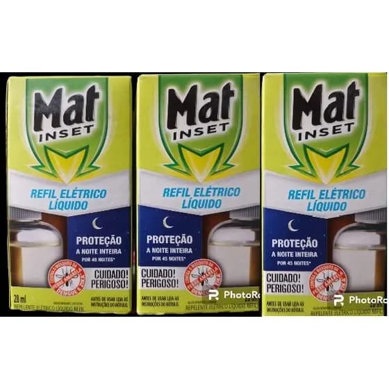 Mat Inset Refil - Kit 3 Repelente Elétrico Líquido 28ml | Até 45 Noites | Compatível com SBP e Super Repelex