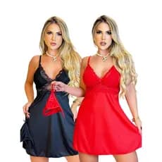kit com 2 camisola de renda com calcinha pijama feminino roupa de dormir
