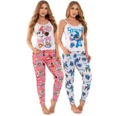 Pijama Calça e Regata de Personagens, Pijama Longo Feminino Adulto