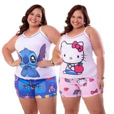 Pijama Baby Doll de alça plus size roupa de dormir feminina short doll