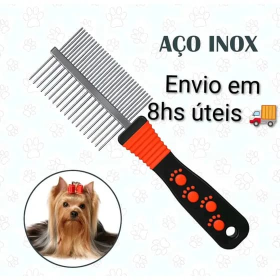 Pente duplo em aço para cães gatos e pet em geral